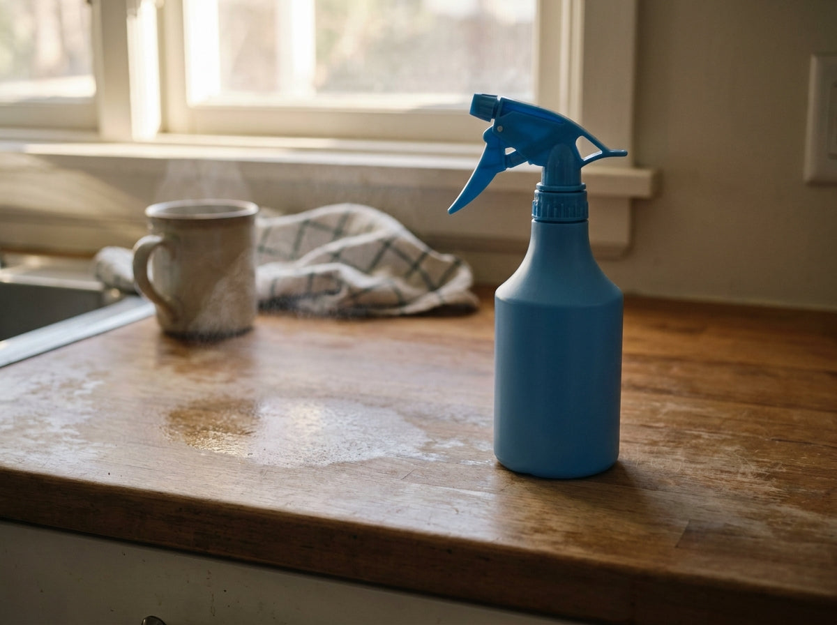 A typical kitchen disinfectant aerosol. Most homes don't ventilate the room while or after spraying.
